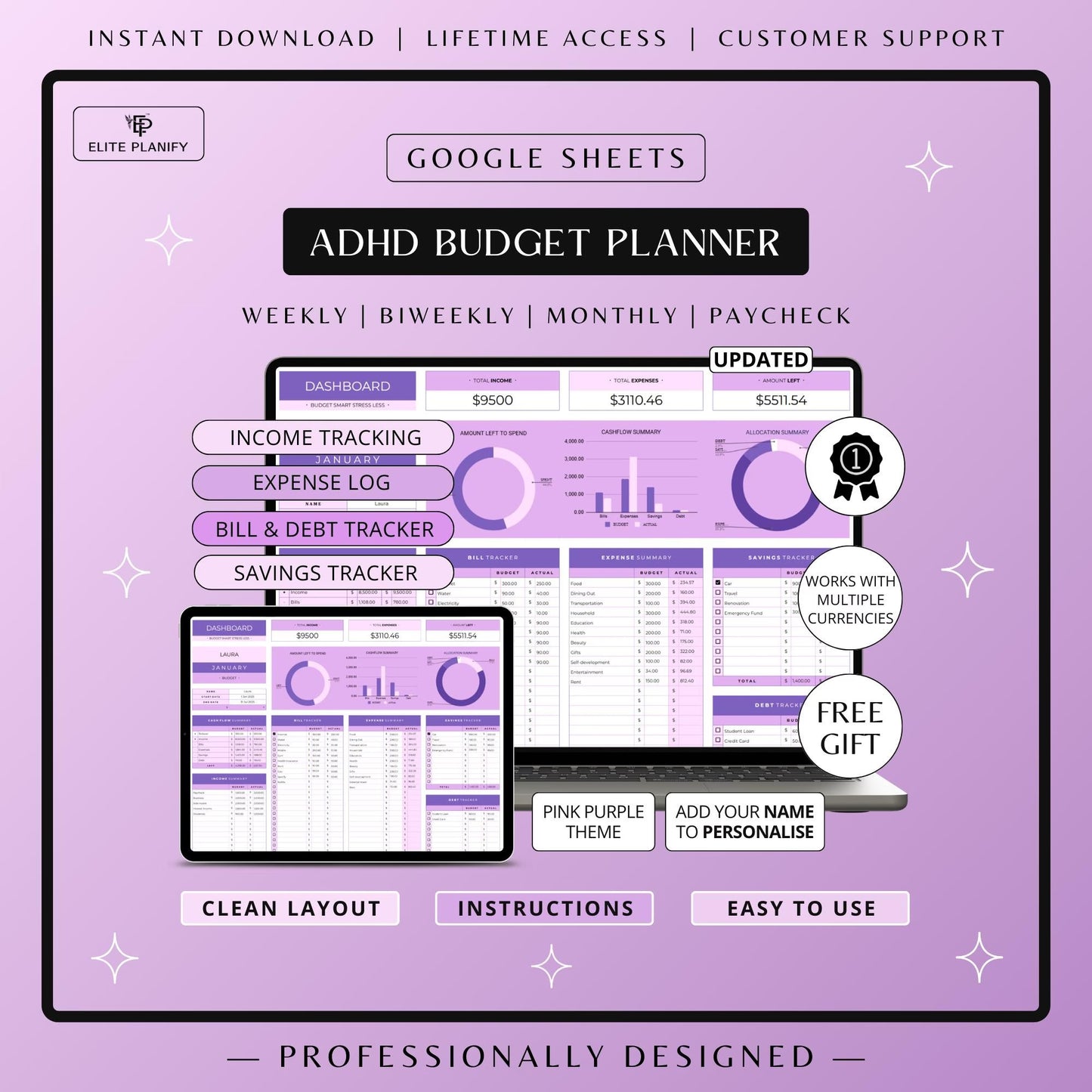 ADHD Budget Planner Google Sheets
